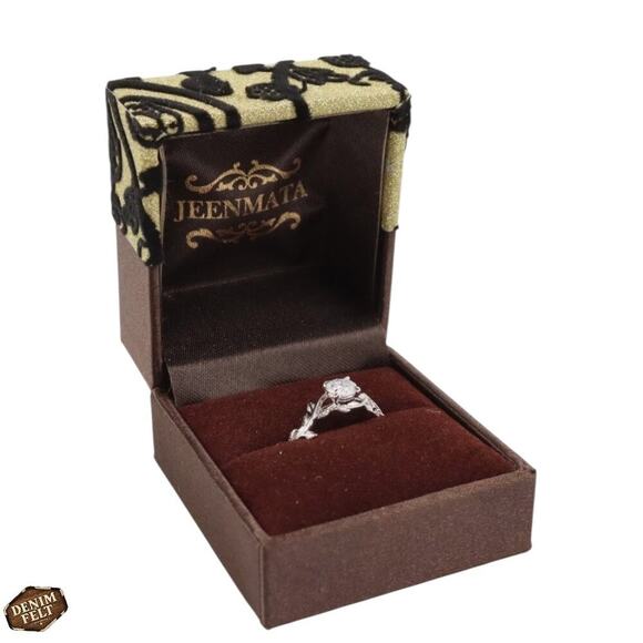 JeenMata Leaf CZ Engagement Ring 0.50 CT Round Cut 18K White Gold Silver Size 5 - Picture 7 of 10